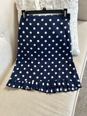 French Connection Navy & White Polka Dot Ruffle-Hem Skirt